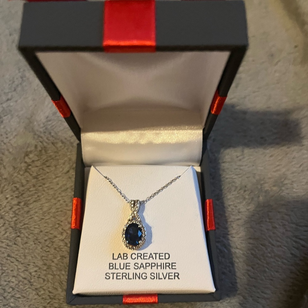 Sterling Silver Sapphire and White Topaz Necklace
